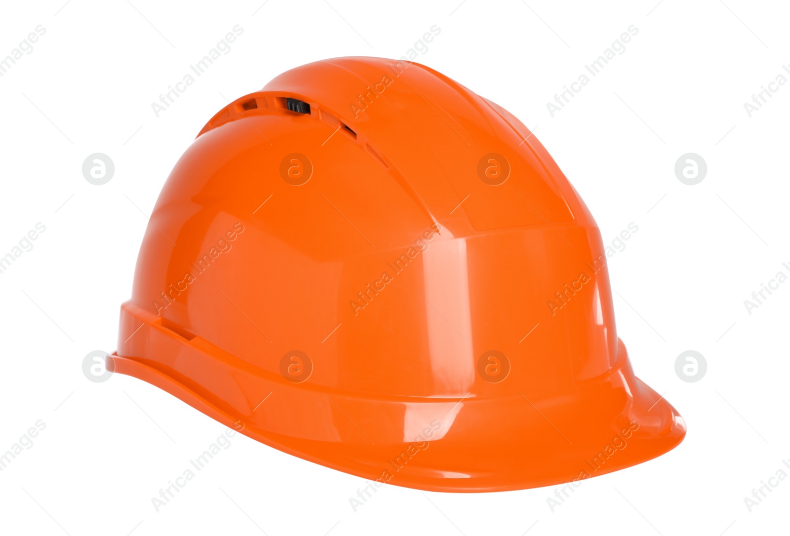 Photo of Orange hard hat isolated on white. Safety equipment