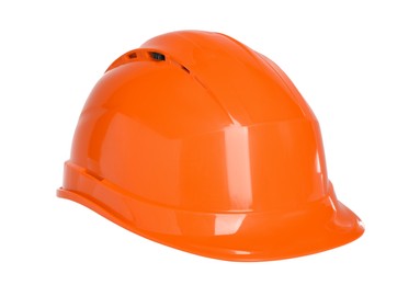 Orange hard hat isolated on white. Safety equipment