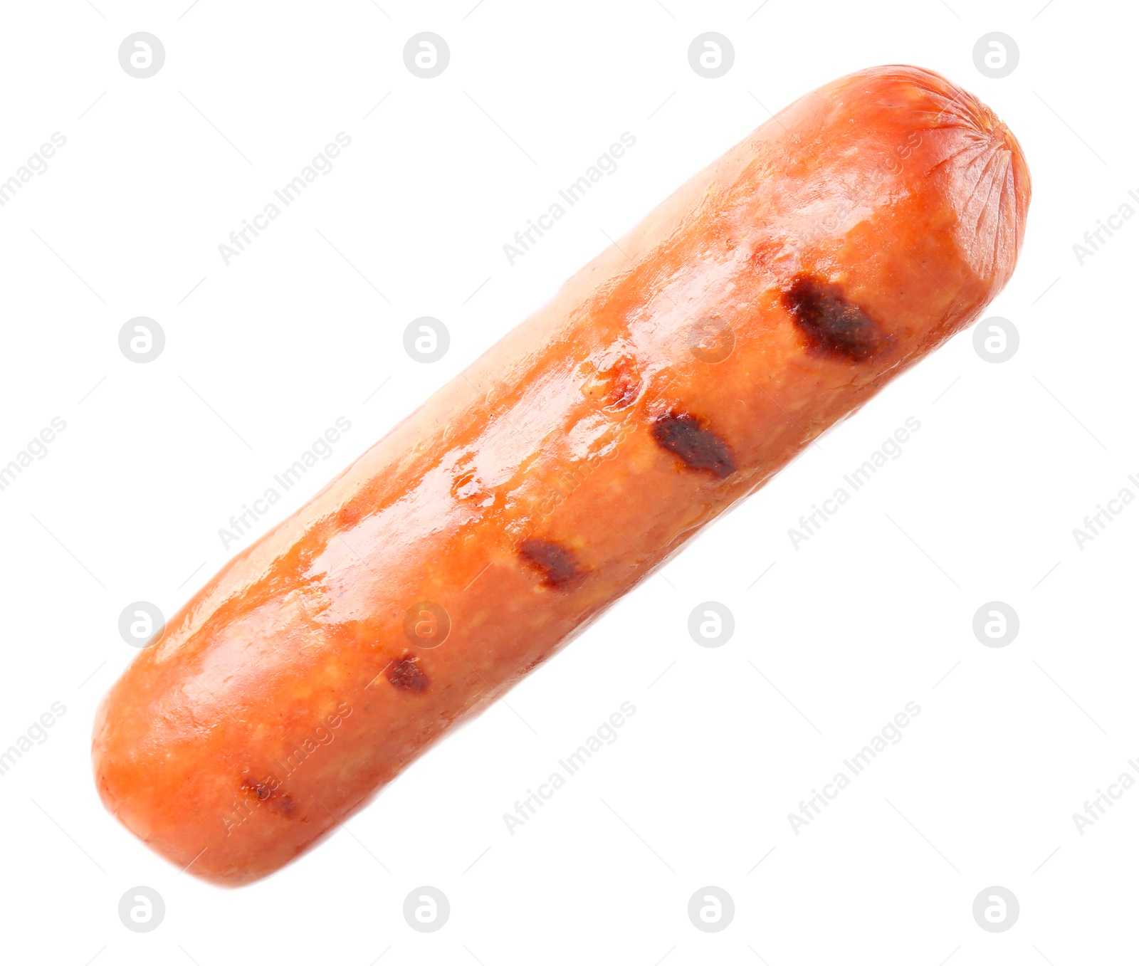 Photo of Tasty grilled sausage isolated on white. Ingredient for hot dog