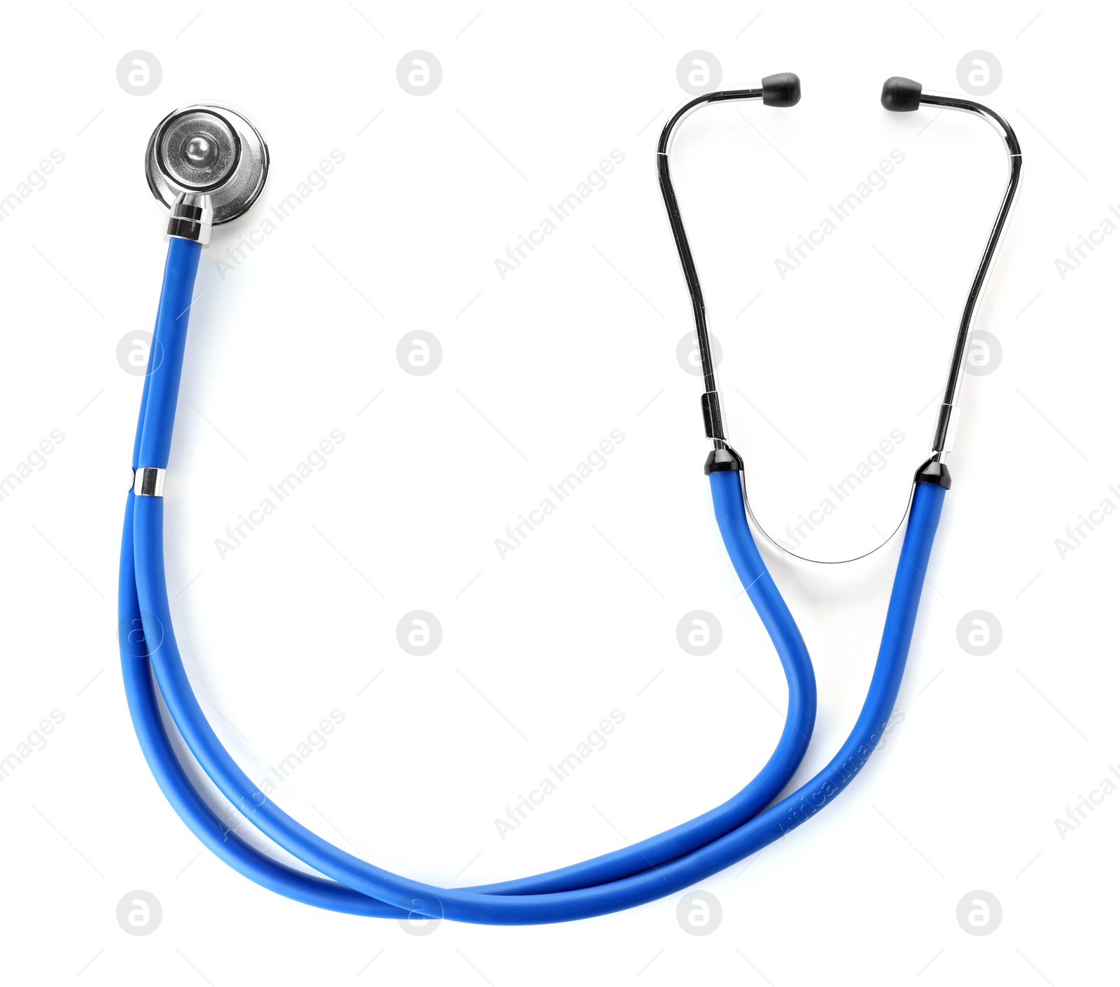 Photo of Modern stethoscope on white background. Medical device