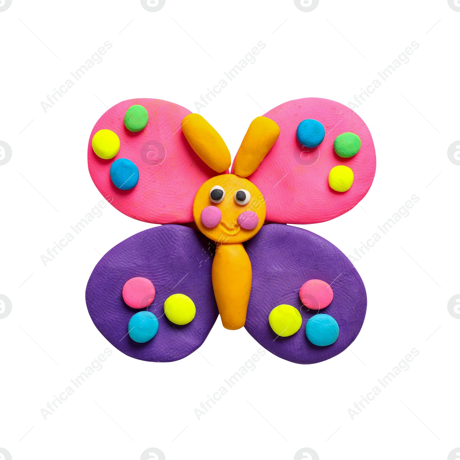 Photo of Beautiful butterfly made of plasticine isolated on white, top view