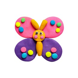 Photo of Beautiful butterfly made of plasticine isolated on white, top view