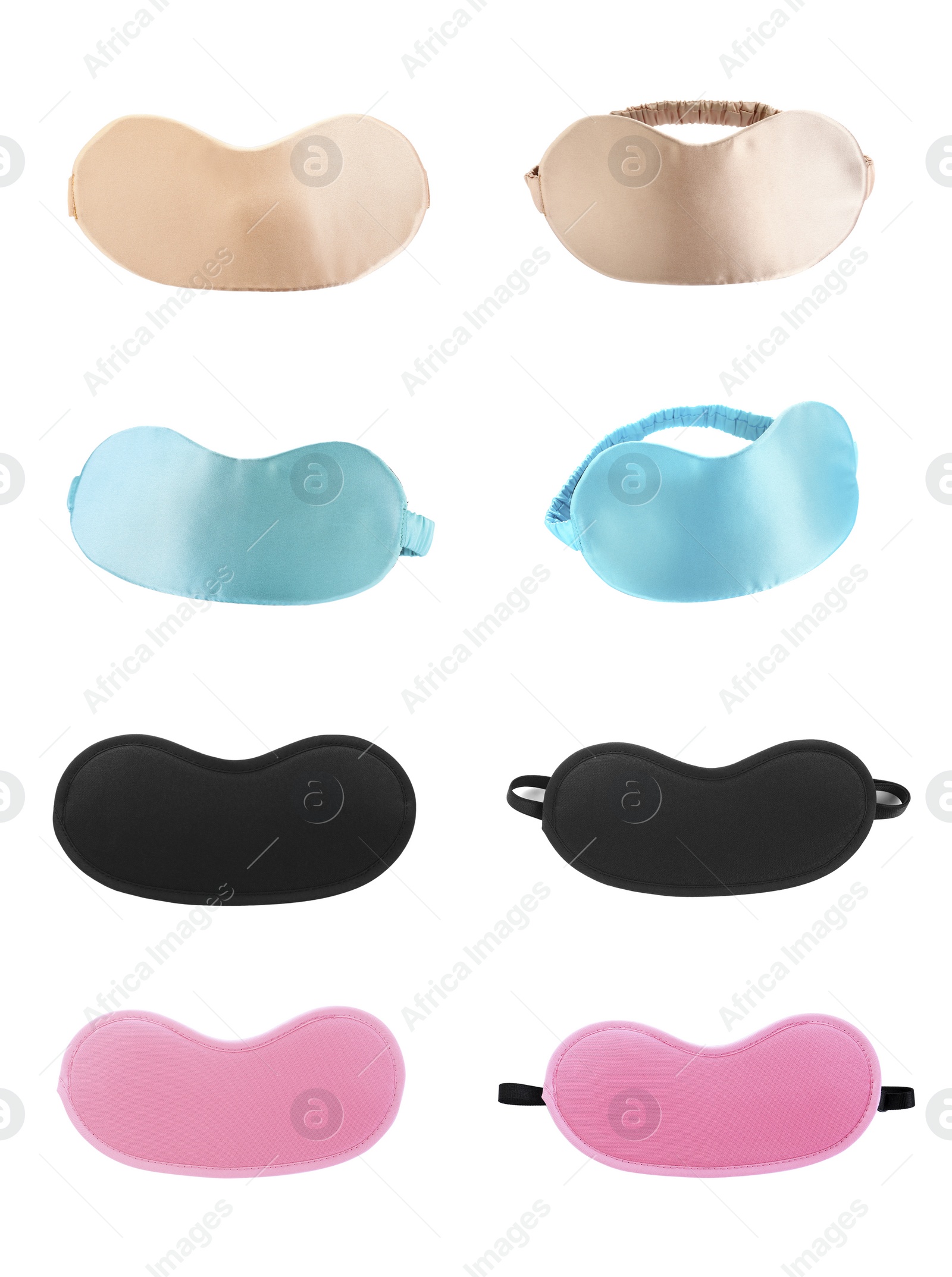 Image of Set of sleeping eye masks on white background