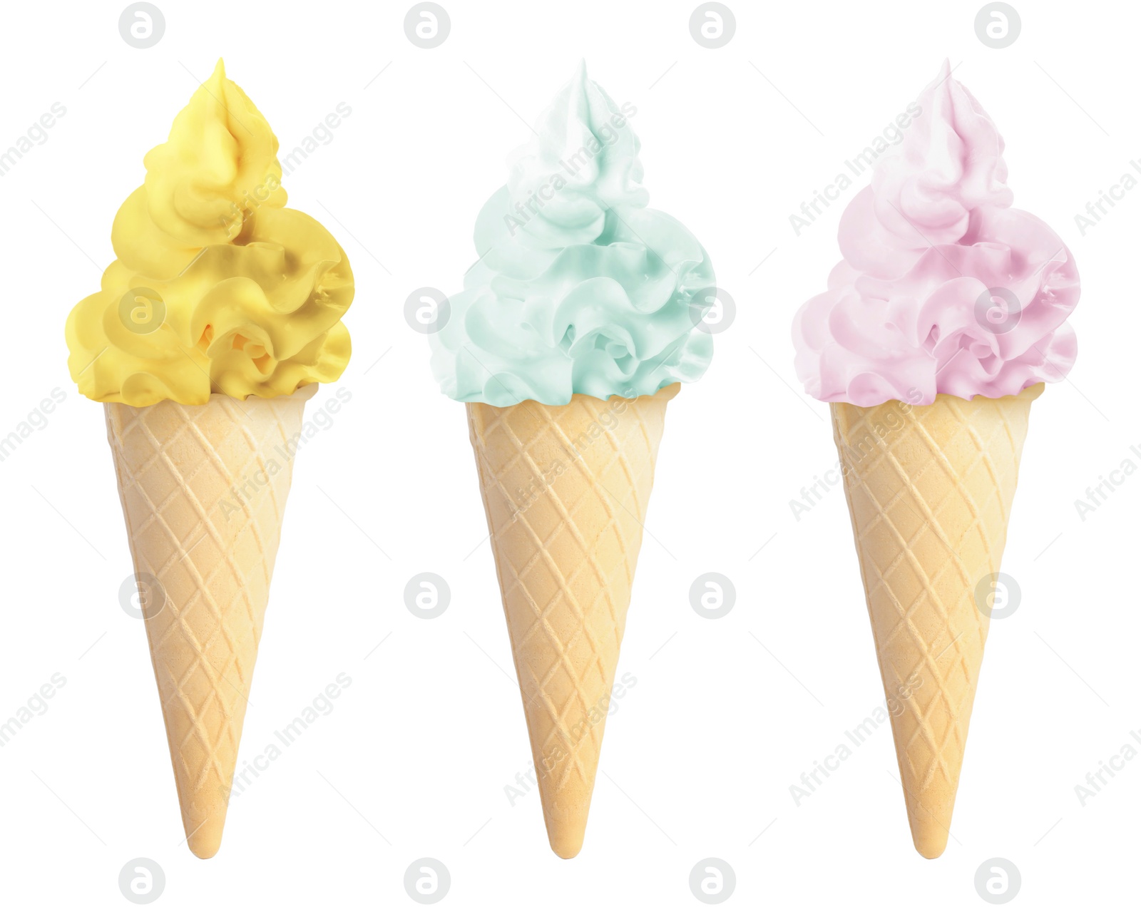 Image of Ice cream in different flavors isolated on white. Soft serve