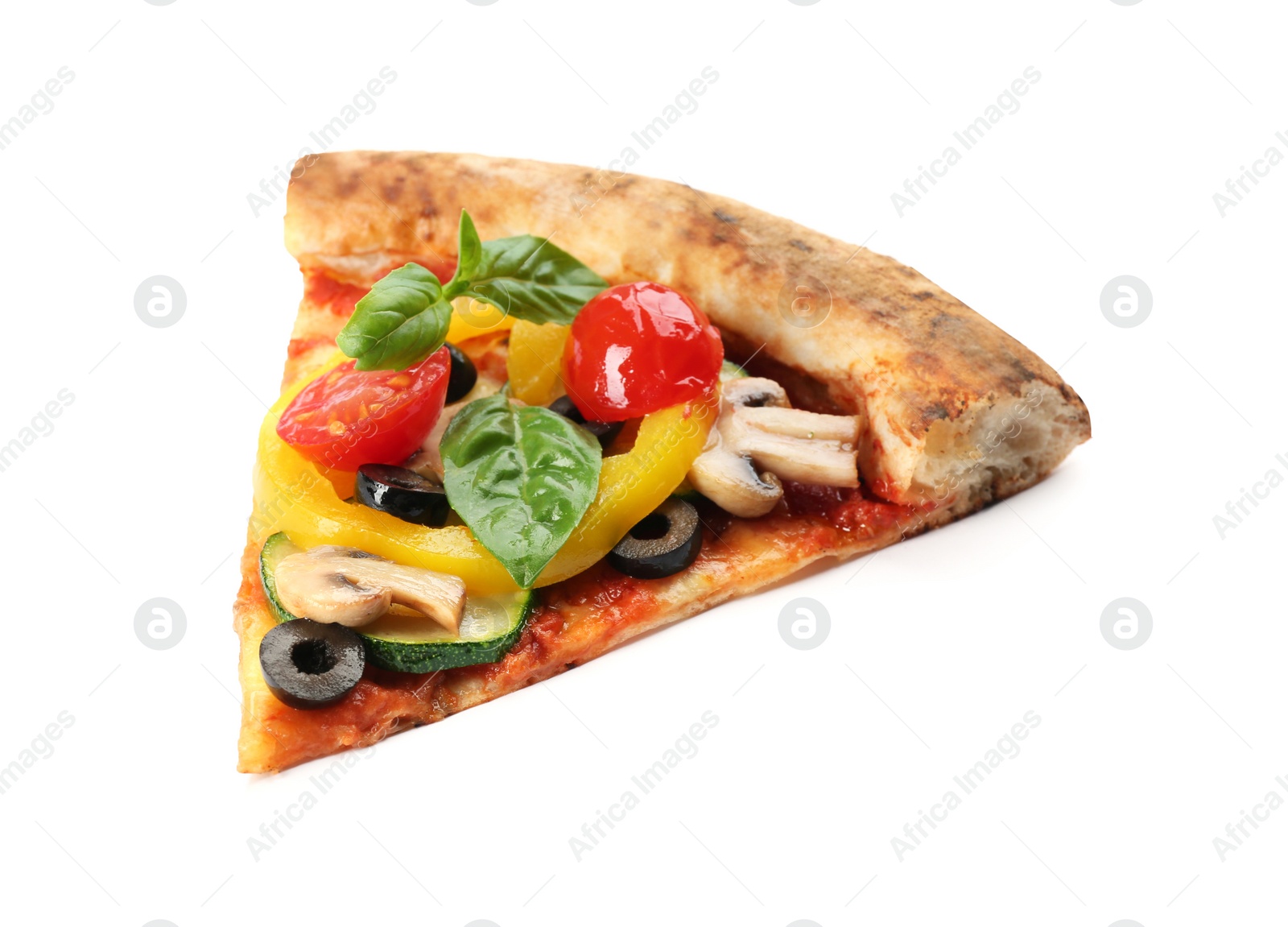 Photo of Slice of delicious pizza isolated on white