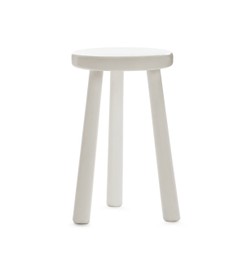 Photo of Stylish wooden stool isolated on white. Interior element