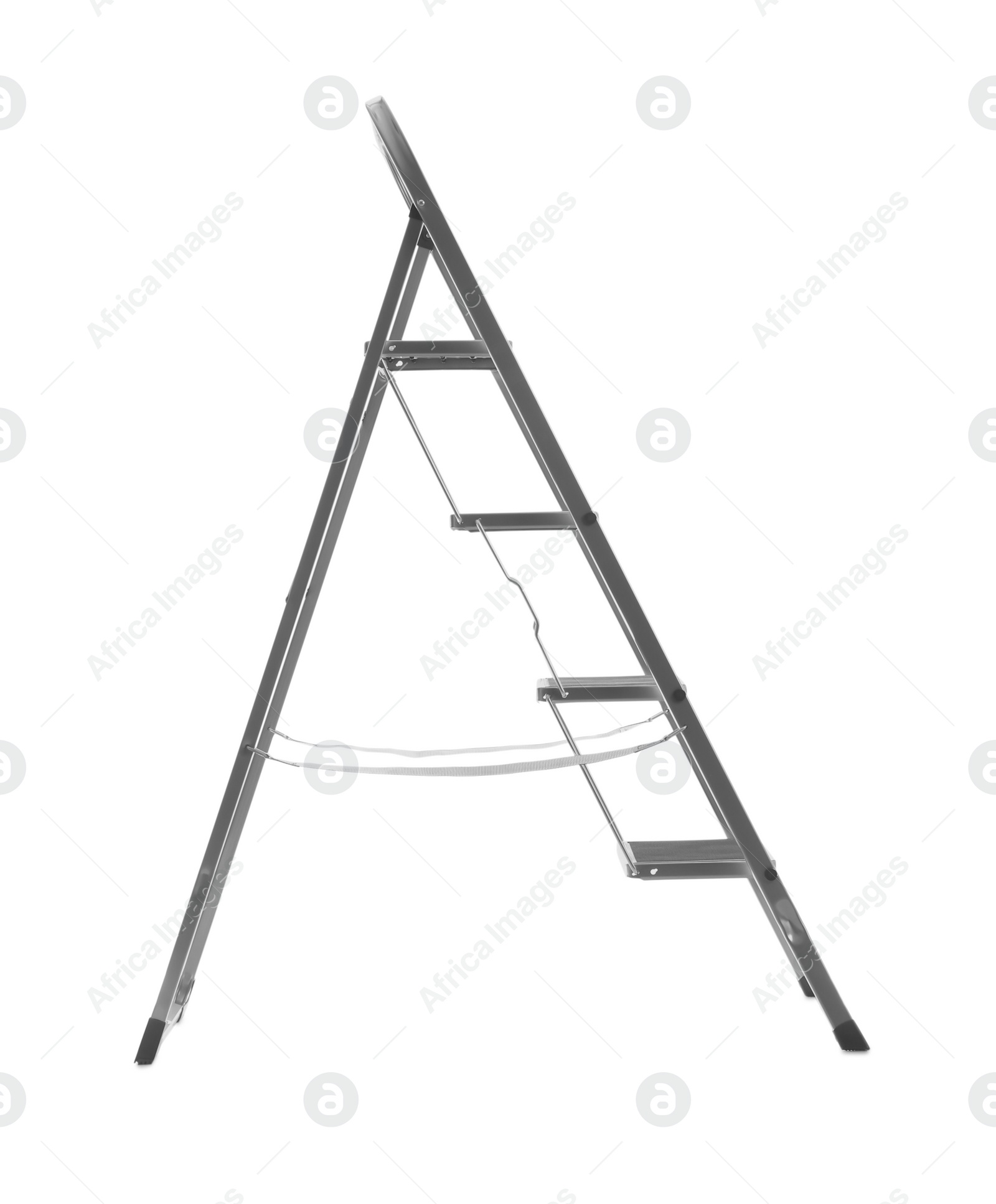 Photo of Modern metal stepladder isolated on white. Construction tool