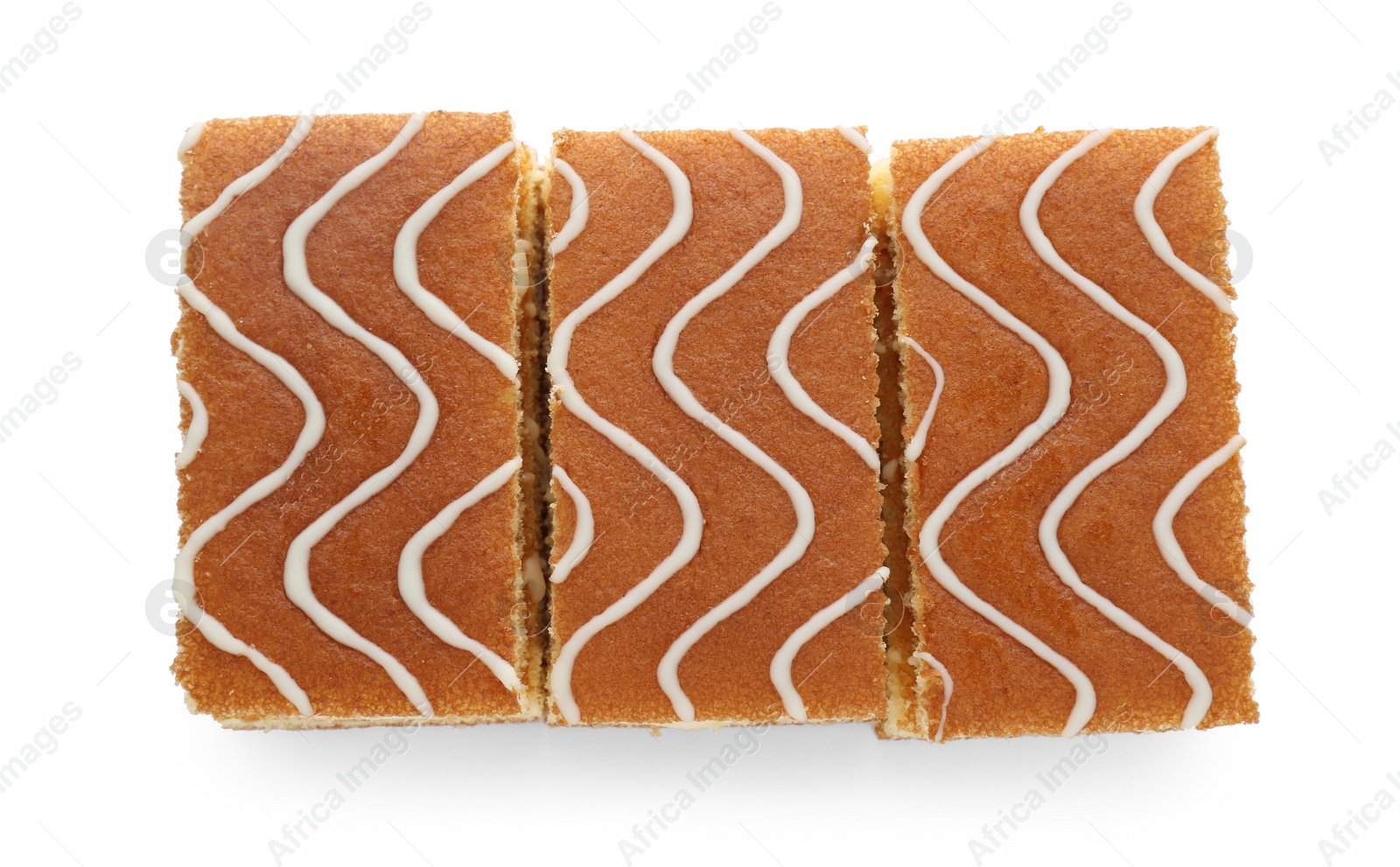 Photo of Delicious homemade sponge cakes isolated on white, top view