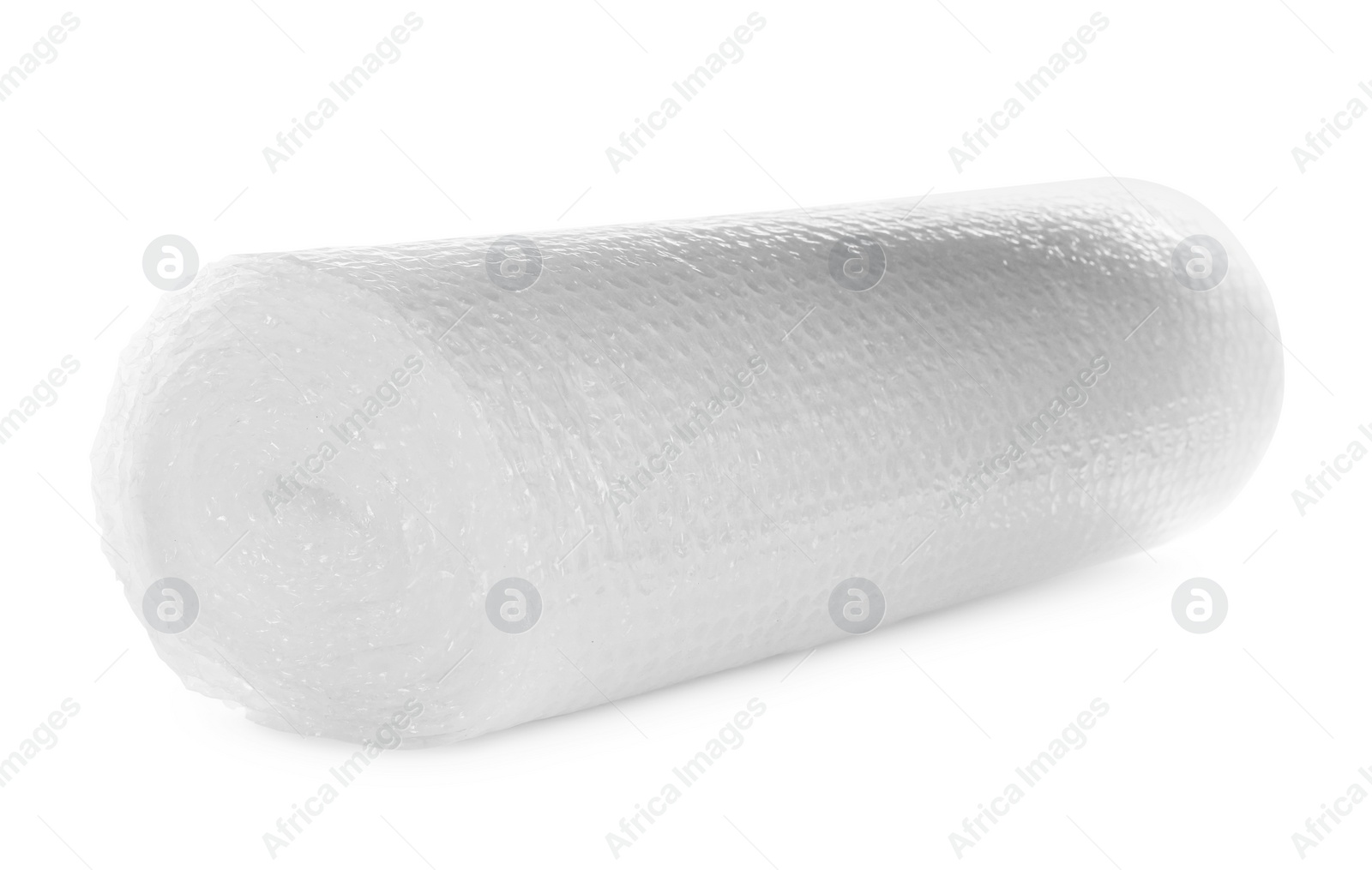 Photo of Transparent bubble wrap roll isolated on white