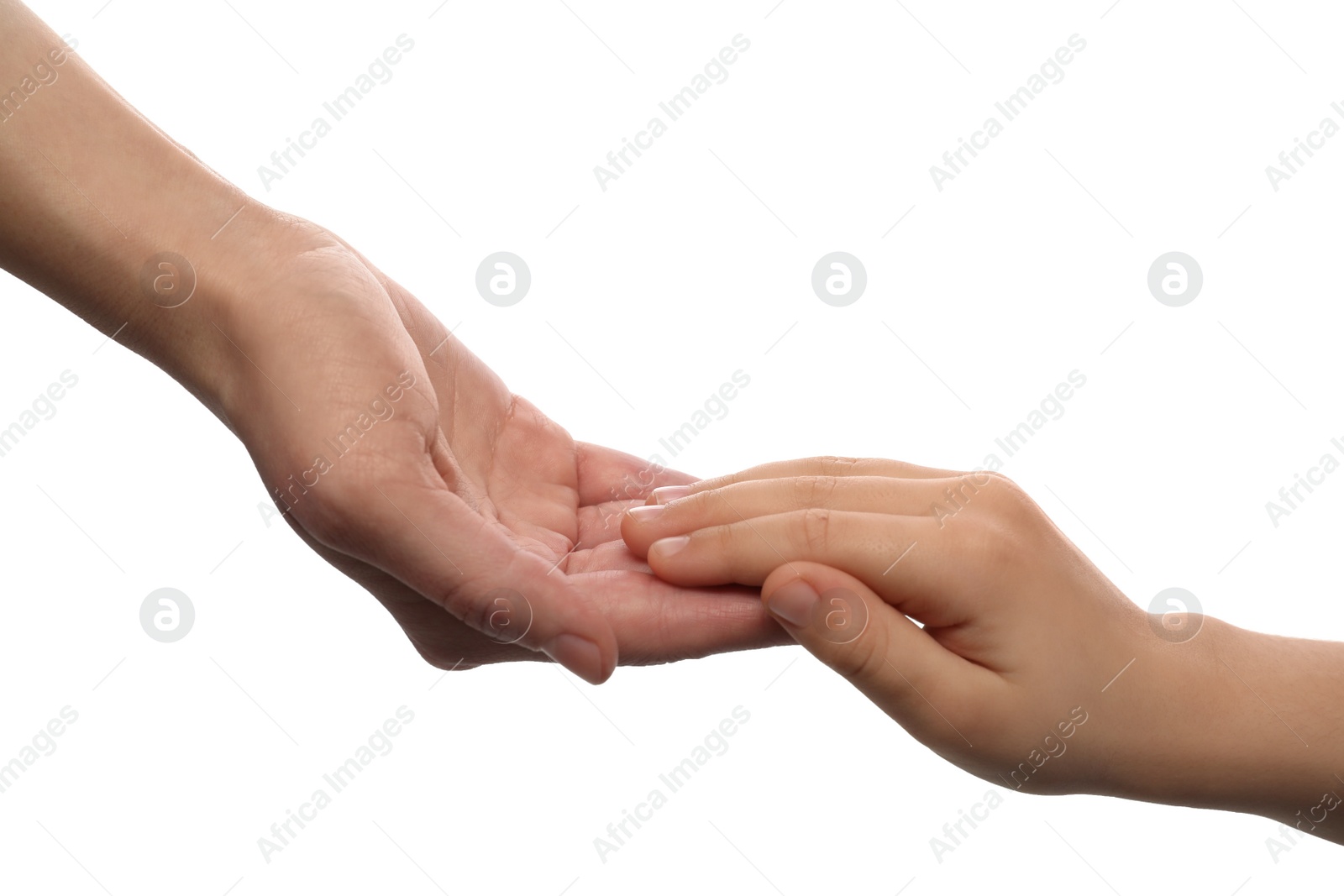 Photo of Woman with child on white background, closeup