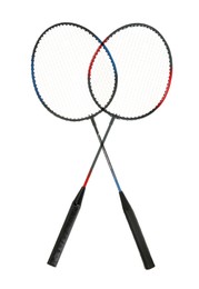 Image of Two badminton rackets on white background. Sports equipment