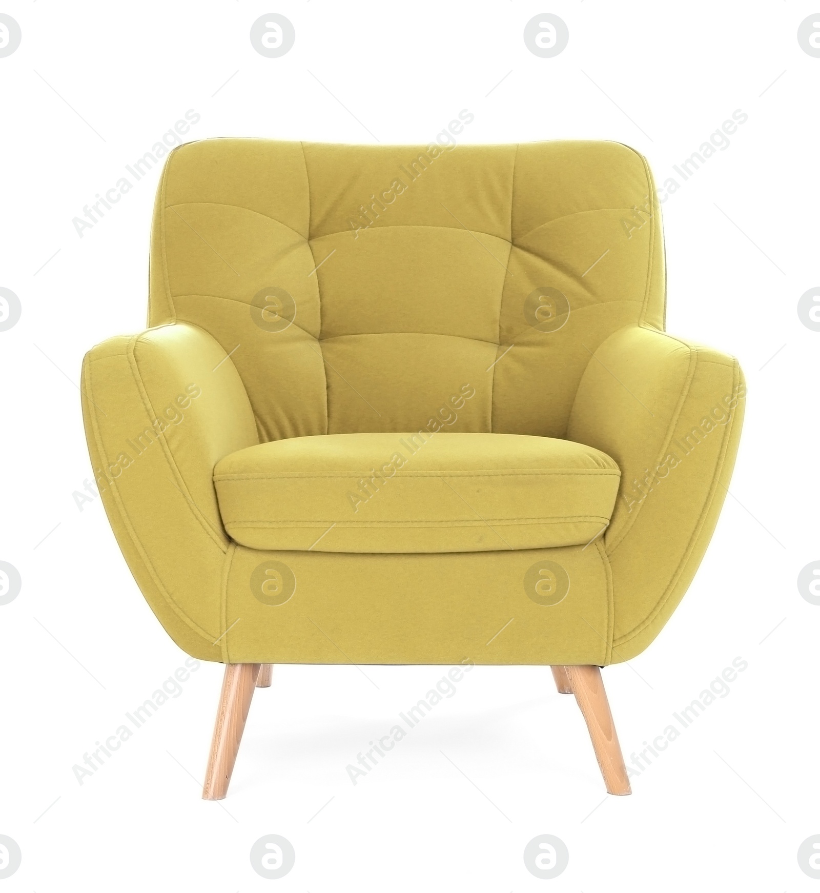 Image of One comfortable yellow armchair isolated on white