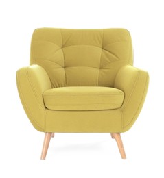 One comfortable yellow armchair isolated on white