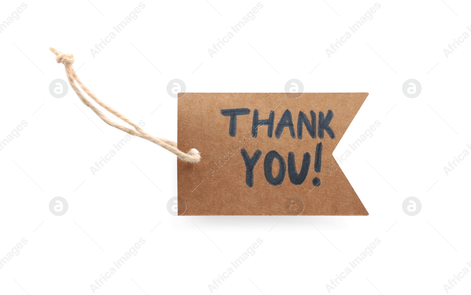 Photo of Cardboard tag with phrase Thank You isolated on white