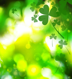 Image of Beautiful design with clover leaves, bokeh effect. St Patrick's day