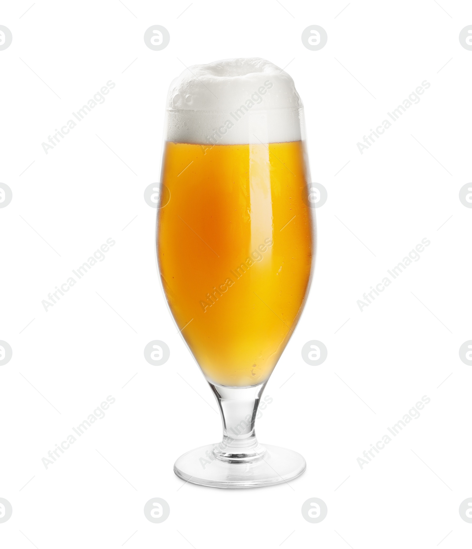 Photo of Glass of tasty light beer on white background