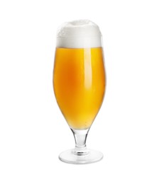 Photo of Glass of tasty light beer on white background