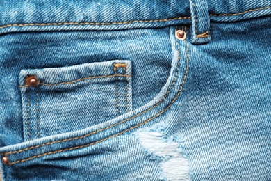 Closeup view of jeans pocket as background