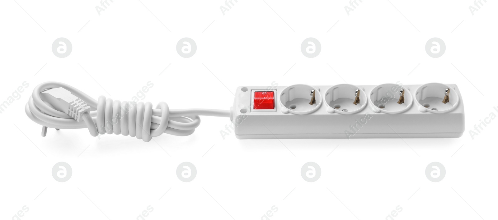 Photo of Power strip isolated on white. Electrician's equipment