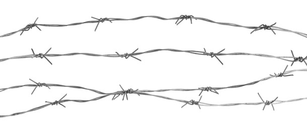 Double twist barbed wire isolated on white, set