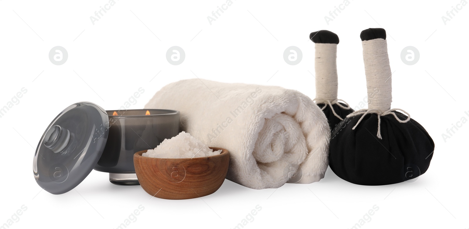 Photo of Beautiful composition with different spa products on white background