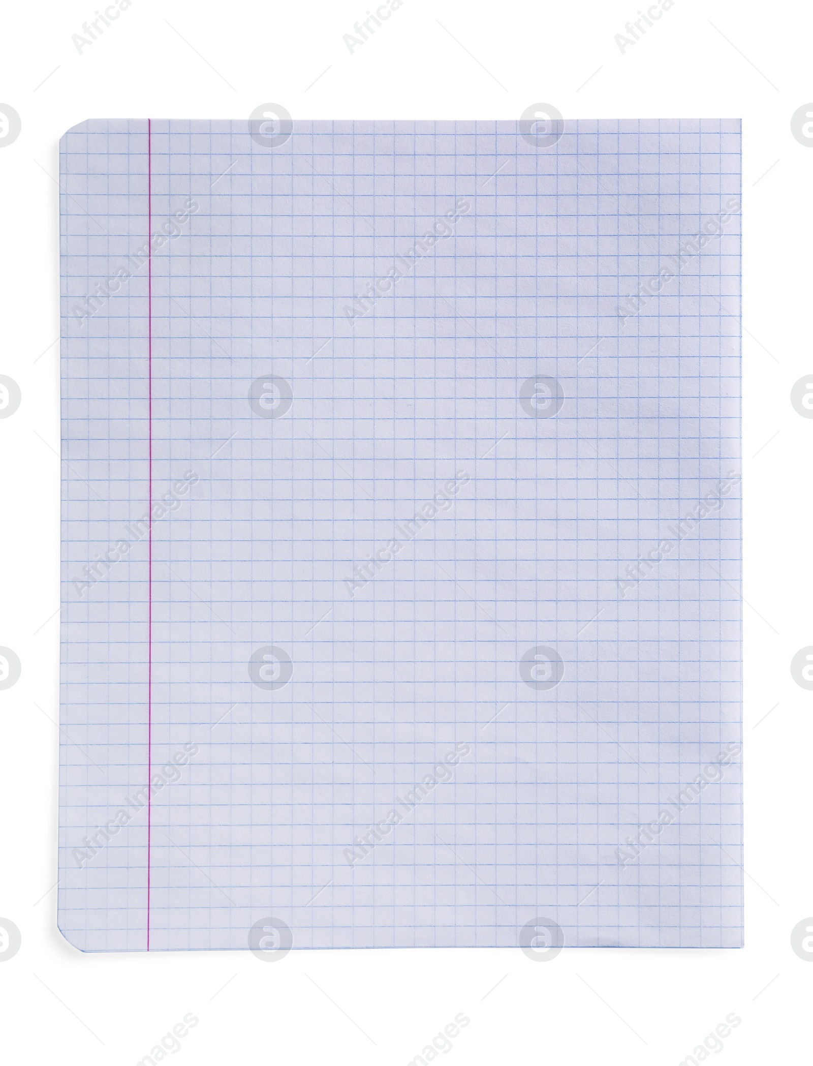 Photo of Checkered sheet of paper on white background, top view