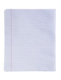 Photo of Checkered sheet of paper on white background, top view