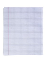 Checkered sheet of paper on white background, top view