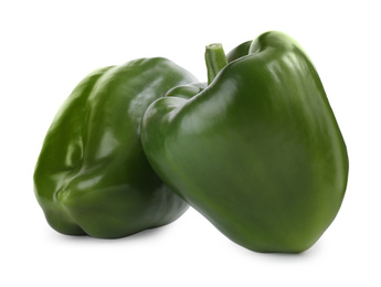 Ripe green bell peppers isolated on white