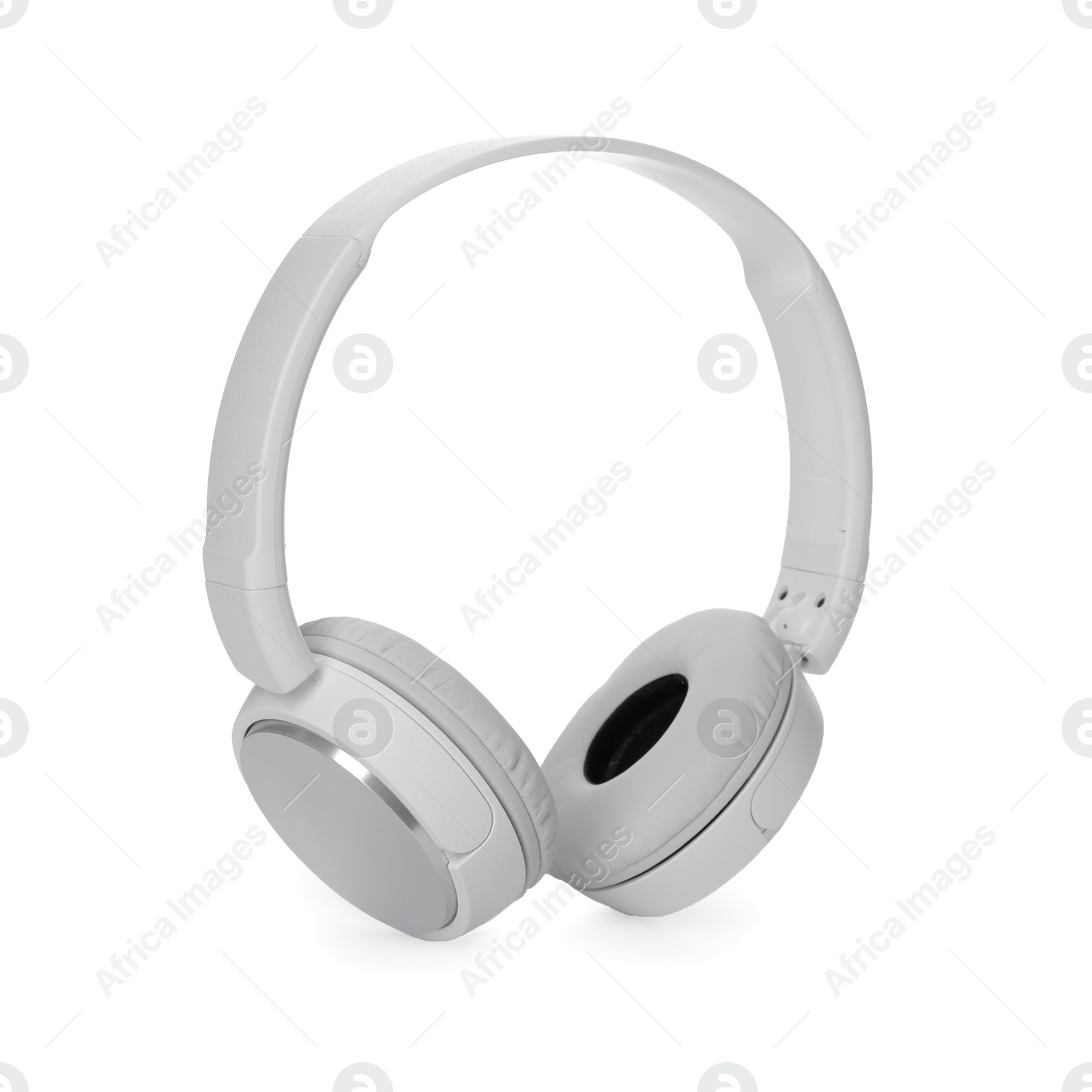 Photo of Stylish modern headphones with earmuffs on white background