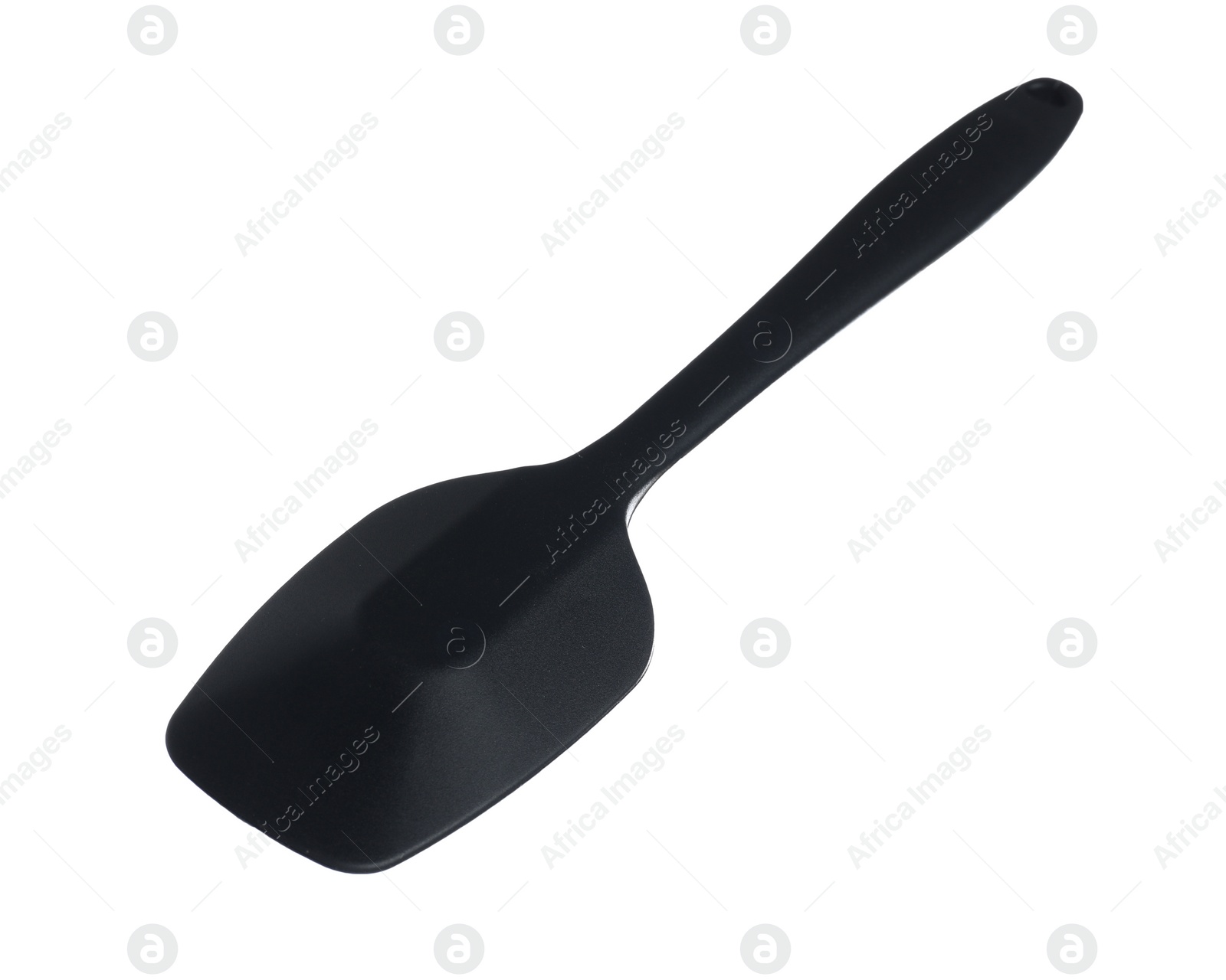 Photo of One black spatula isolated on white. Kitchen utensil