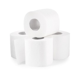 Photo of Soft toilet paper rolls isolated on white