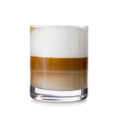 Photo of Tasty latte in glass isolated on white