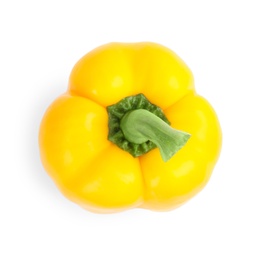 Photo of Ripe yellow bell pepper isolated on white, top view