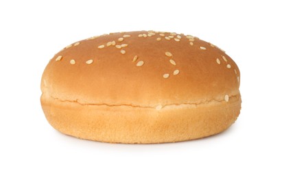 Photo of One fresh burger bun isolated on white