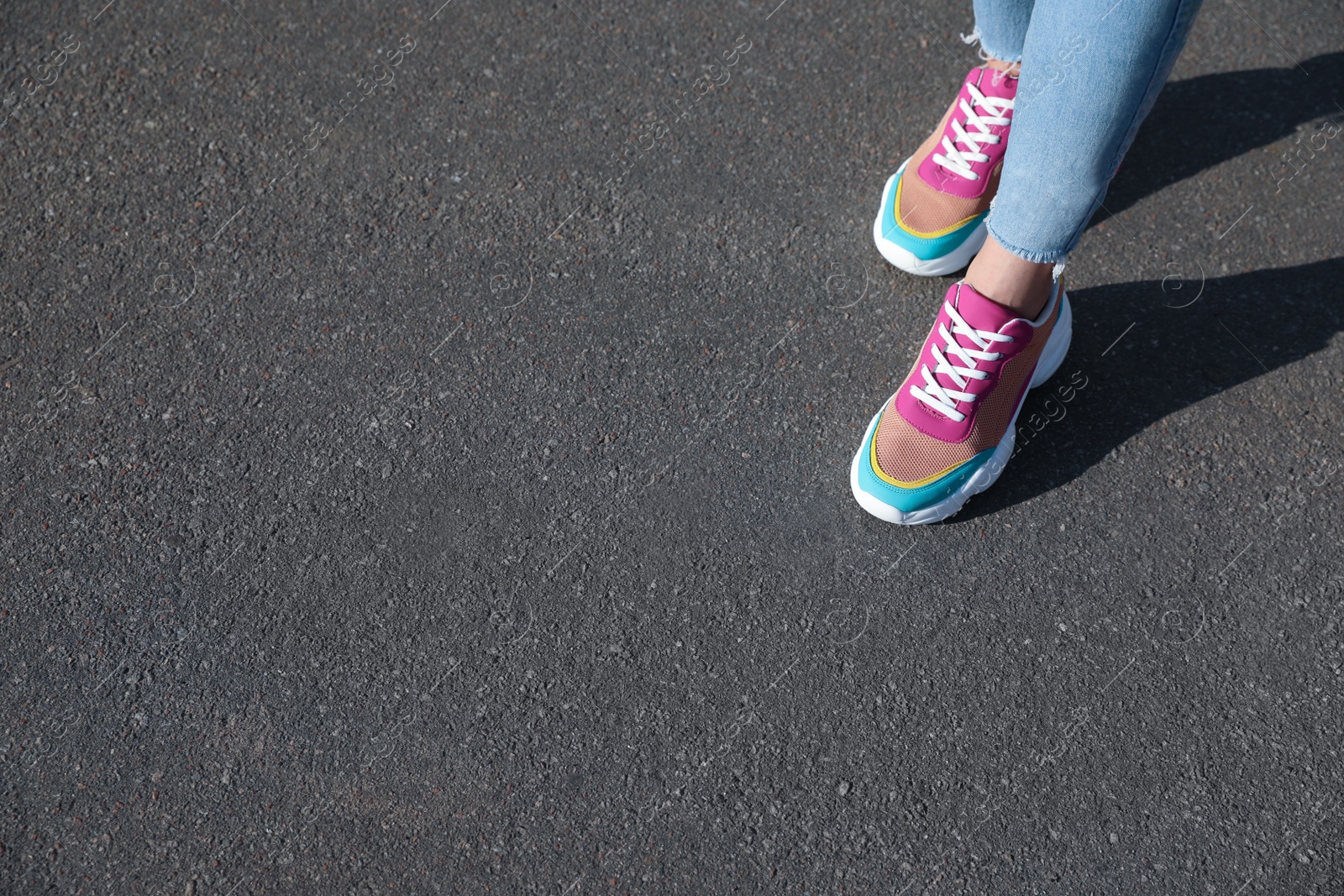 Photo of Woman walking outdoors, closeup with space for text. Choosing way concept.