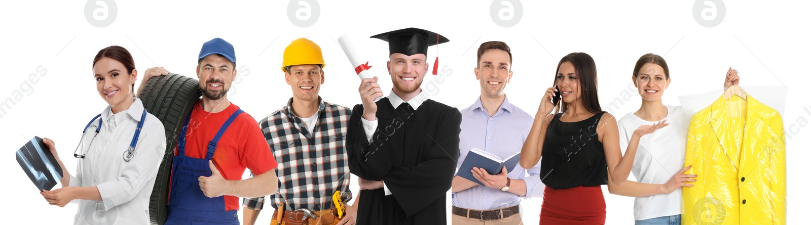 Image of Career choice. People of different professions on white background, banner design