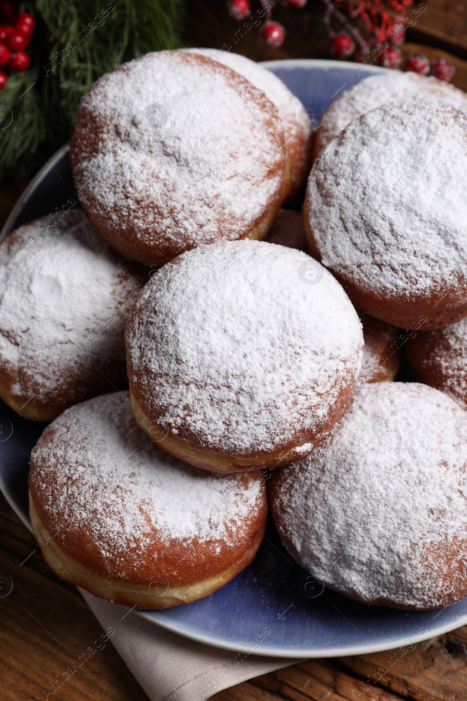 Photo of Delicious sweet buns on table, top view