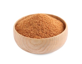 Natural coconut sugar in bowl isolated on white