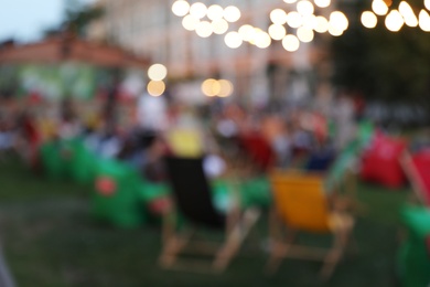 Blurred view of open air cinema. Bokeh effect