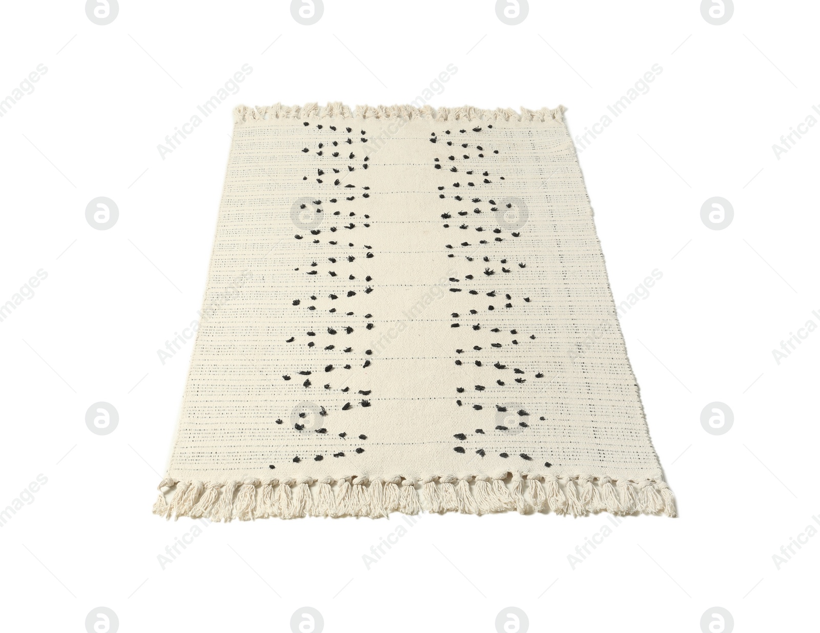 Photo of Light rug with tassels isolated on white