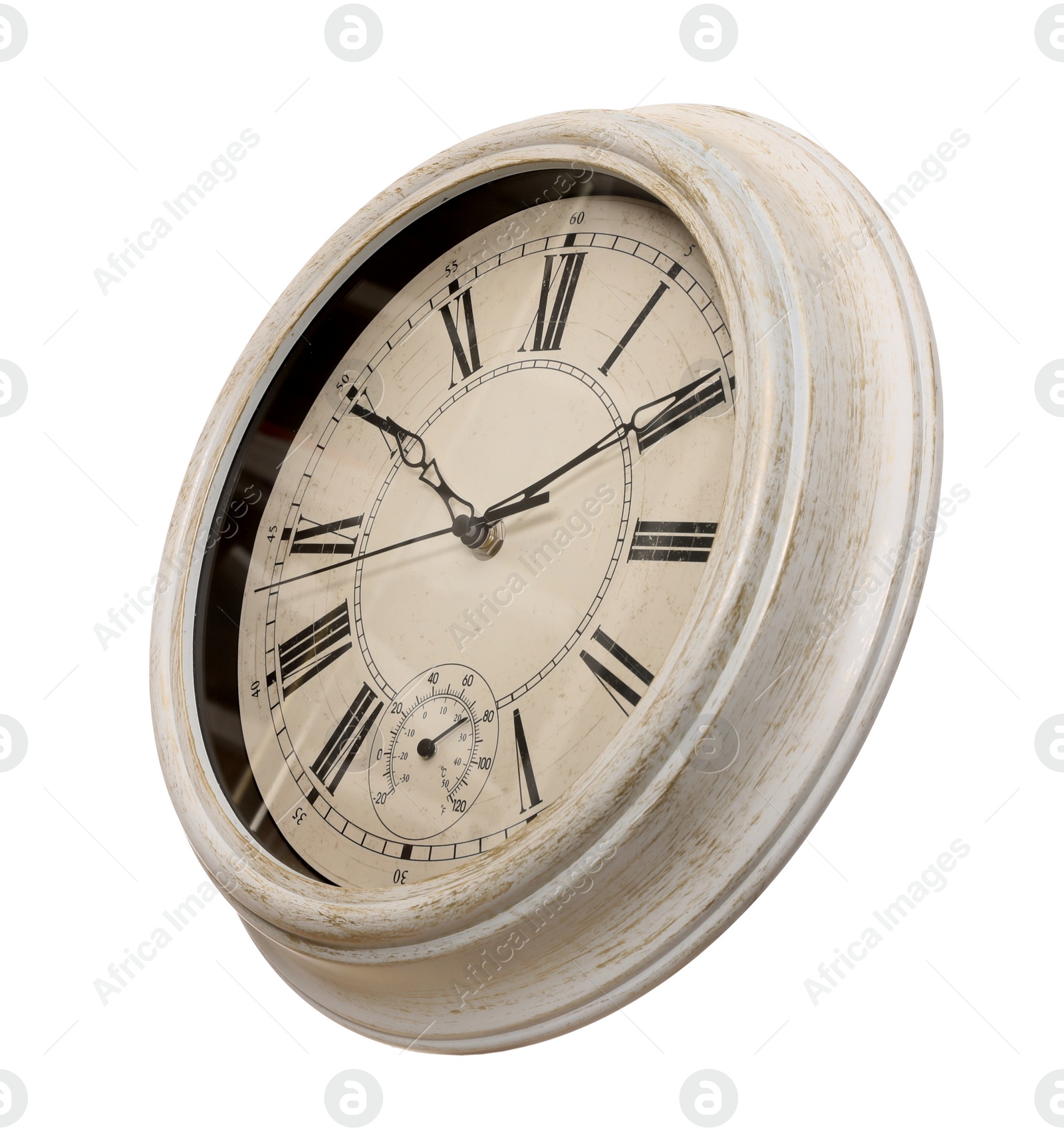 Photo of Stylish vintage wall clock isolated on white