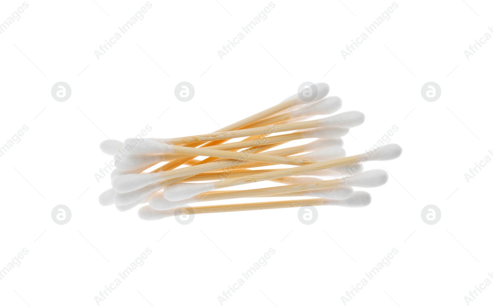 Photo of Many wooden cotton buds isolated on white