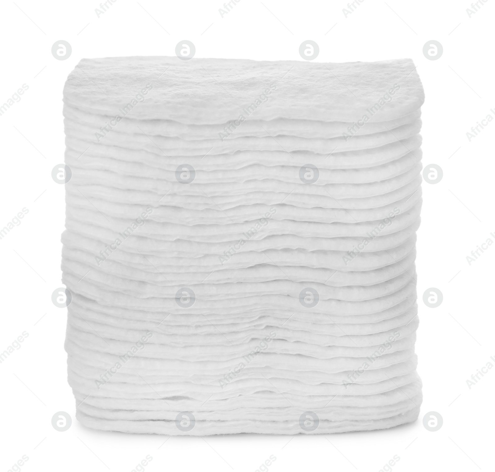 Photo of Stack of cotton pads on white background