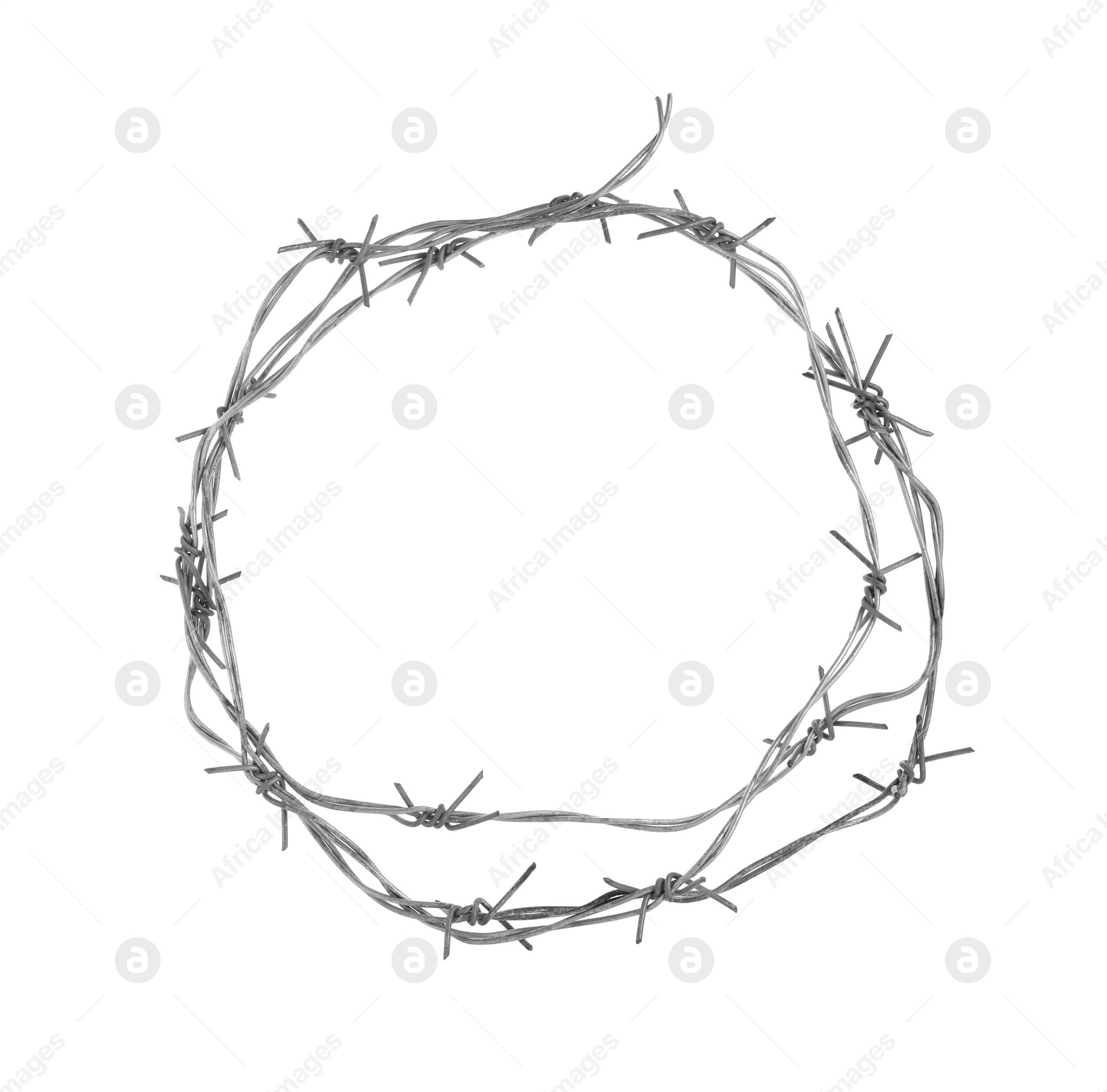 Photo of Shiny metal barbed wire isolated on white