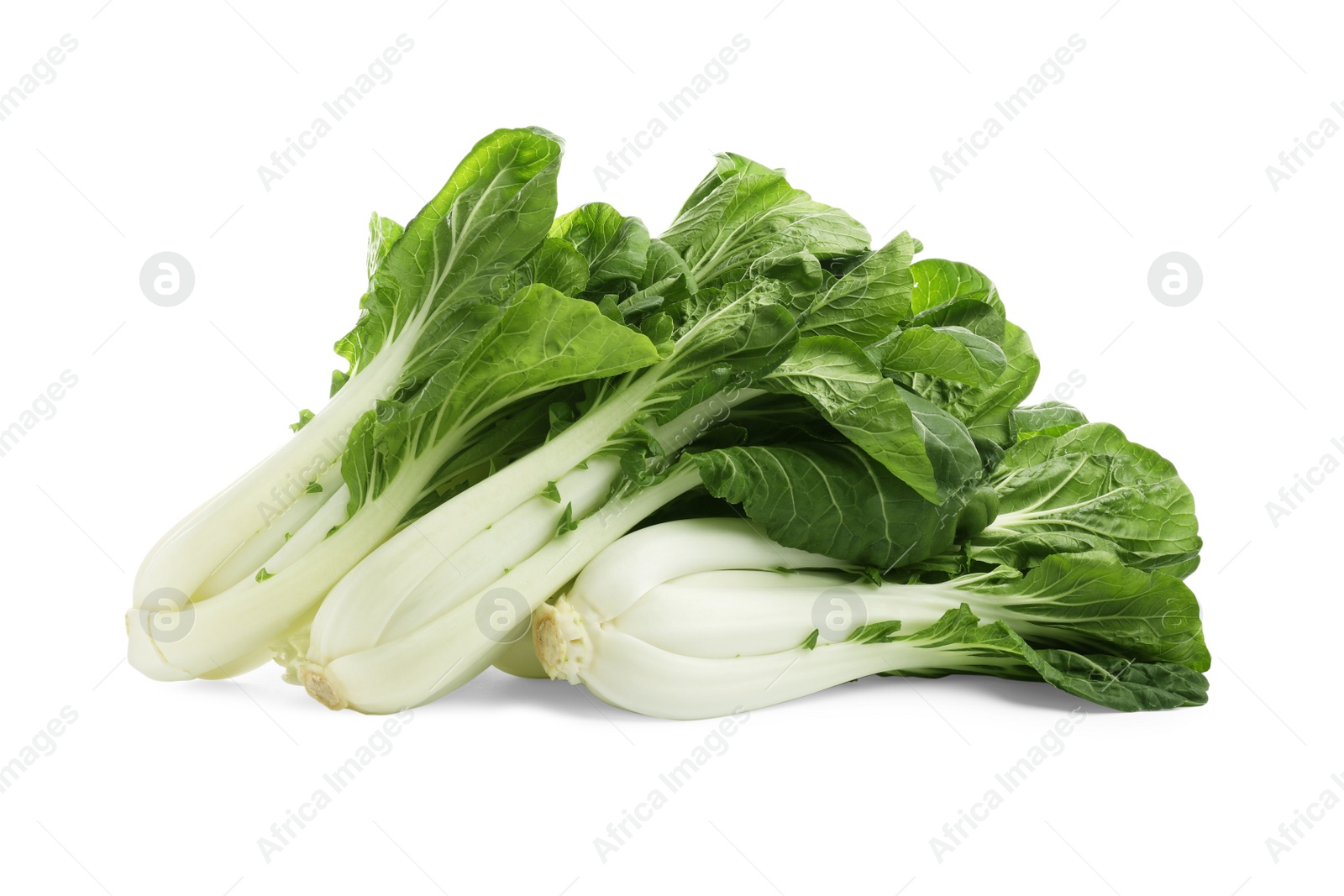 Photo of Fresh green pak choy cabbages on white background