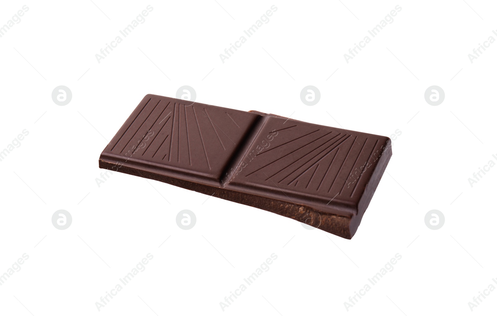 Photo of Piece of delicious dark chocolate bar isolated on white