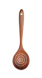 Photo of Wooden skimmer isolated on white. Kitchen utensil