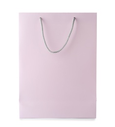 Photo of Mockup of paper shopping bag on white background