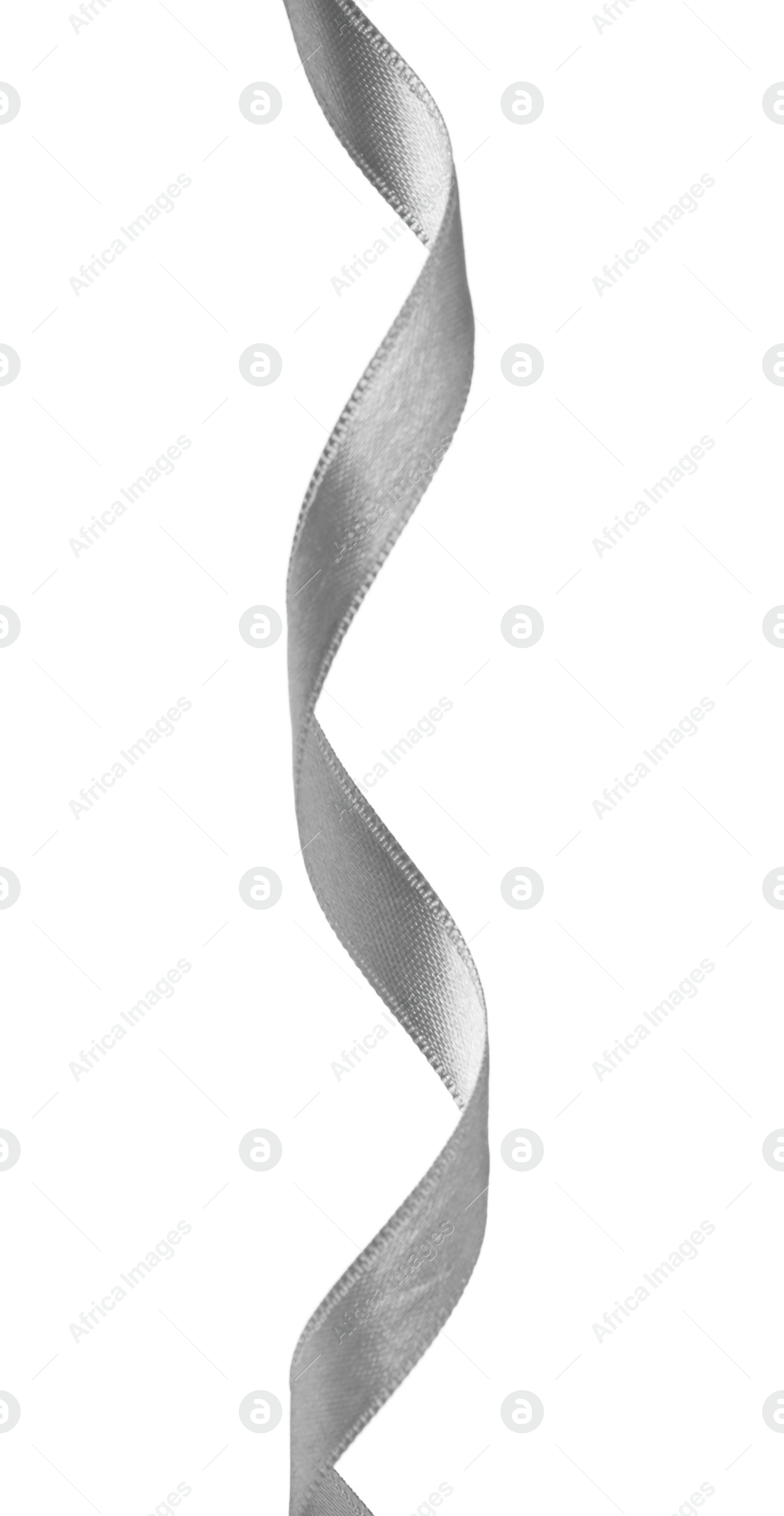 Photo of Beautiful silver ribbon isolated on white. Festive decor